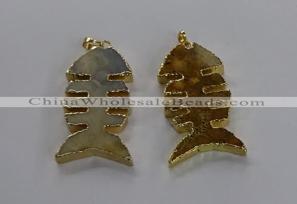 NGP3563 25*50mm - 28*55mm fishbone agate gemstone pendants