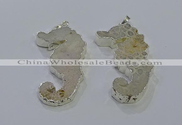 NGP3662 22*58mm - 25*55mm seahorse fossil coral pendants