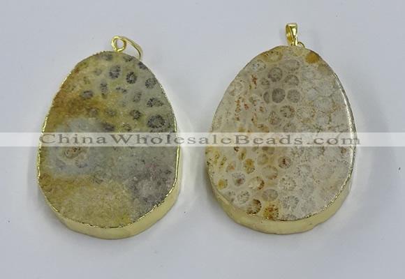 NGP3918 40*55mm freeform fossil coral pendants wholesale