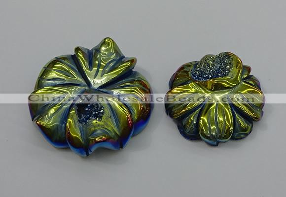 NGP4149 40*45mm - 50*55mm flower plated druzy agate pendants