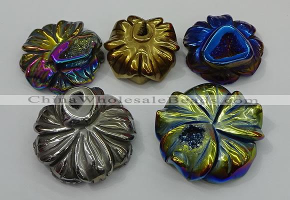 NGP4151 40*45mm - 50*55mm flower plated druzy agate pendants
