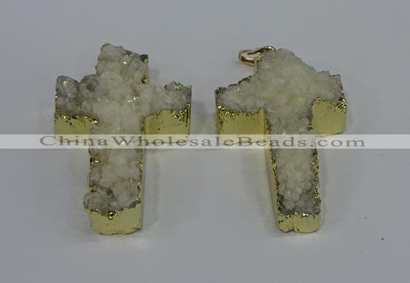 NGP4172 30*48mm - 32*50mm cross druzy quartz pendants wholesale