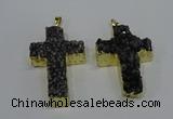 NGP4179 30*48mm - 32*50mm cross druzy quartz pendants wholesale