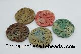 NGP4531 55*65mm - 65*68mm Carved flower jade pendants wholesale