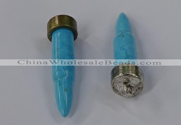 NGP4542 15*52mm bullet-shaped white howlite turquoise pendants