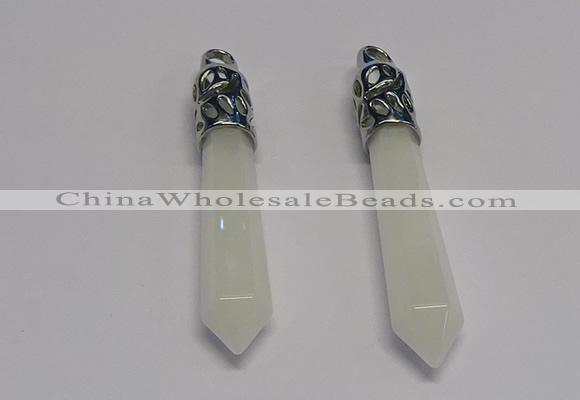 NGP5414 10*65mm sticks white jade gemstone pendants wholesale