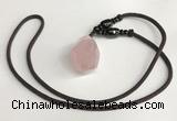 NGP5588 Rose quartz nugget pendant with nylon cord necklace