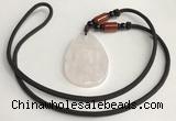 NGP5592 Rose quartz flat teardrop pendant with nylon cord necklace