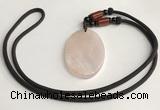 NGP5593 Rose quartz oval pendant with nylon cord necklace