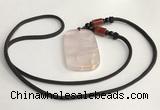 NGP5594 Rose quartz rectangle pendant with nylon cord necklace
