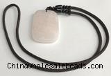 NGP5595 Rose quartz rectangle pendant with nylon cord necklace