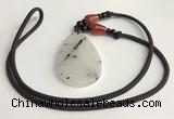 NGP5604 Black rutilated quartz teardrop pendant with nylon cord necklace