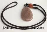 NGP5609 Strawberry quartz flat teardrop pendant with nylon cord necklace