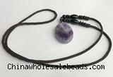 NGP5612 Dogtooth amethyst oval pendant with nylon cord necklace