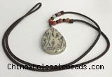 NGP5628 Jasper flat teardrop pendant with nylon cord necklace