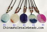 NGP5646 Agate oval pendant with nylon cord necklace