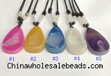 NGP5650 Agate flat teardrop pendant with nylon cord necklace