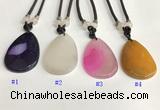 NGP5655 Agate flat teardrop pendant with nylon cord necklace