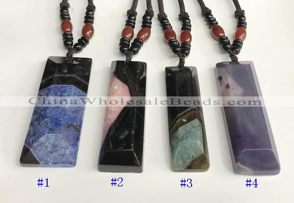 NGP5656 Agate rectangle pendant with nylon cord necklace