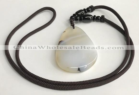 NGP5668 Agate flat teardrop pendant with nylon cord necklace