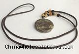 NGP5690 Rainforest agate flat round pendant with nylon cord necklace