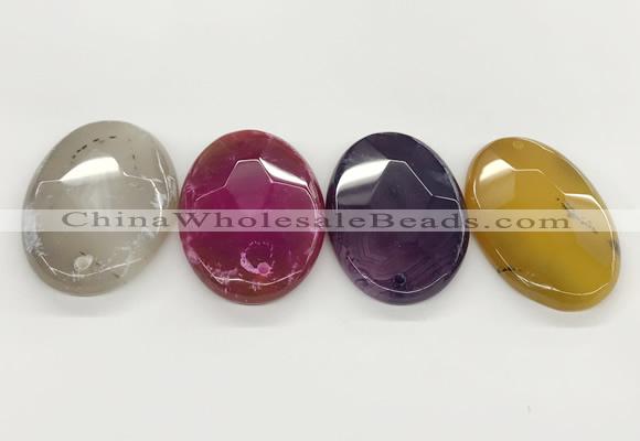NGP5820 32*50mm faceted oval agate gemstone pendants wholesale