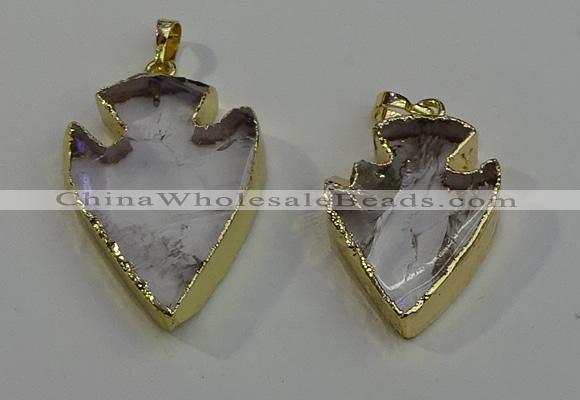 NGP6004 22*30mm - 25*35mm arrowhead white crystal pendants
