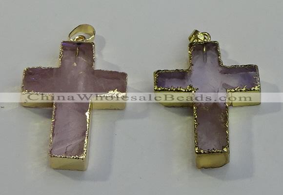 NGP6036 30*40mm - 35*45mm cross rose quartz pendants