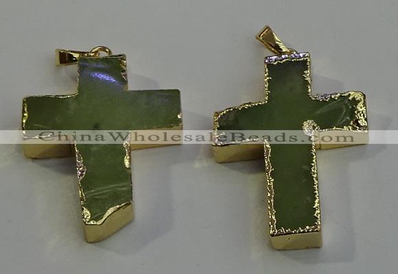 NGP6040 30*40mm - 35*45mm cross green rutilated quartz pendants
