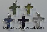 NGP6051 30*40mm - 35*45mm cross mixed gemstone pendants