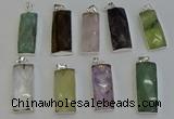 NGP6195 14*30mm - 15*38mm faceted rectangle mixed gemstone pendants