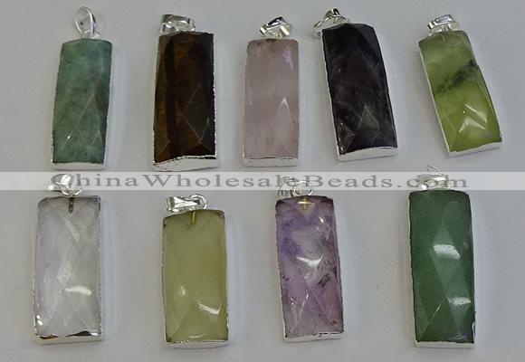 NGP6195 14*30mm - 15*38mm faceted rectangle mixed gemstone pendants