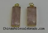 NGP6199 14*30mm - 15*38mm faceted rectangle rose quartz pendants