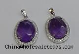 NGP6354 25*30mm oval amethyst gemstone pendants wholesale