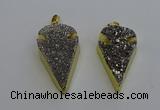 NGP6375 23*42mm - 25*45mm arrowhead plated druzy agate pendants