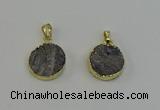 NGP6495 18mm - 20mm coin plated druzy agate pendants wholesale