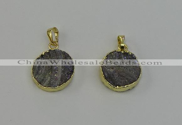 NGP6495 18mm - 20mm coin plated druzy agate pendants wholesale