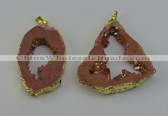 NGP6502 30*40mm - 35*45mm freeform plated druzy agate pendants