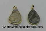 NGP6550 25*35mm - 25*40mm teardrop plated druzy agate pendants