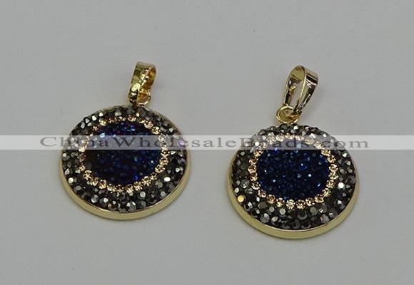 NGP6586 22mm - 22mm coin plated druzy agate gemstone pendants