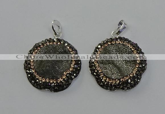 NGP6593 28mm - 30mm flower plated druzy agate gemstone pendants