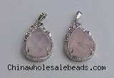 NGP6607 22*30mm faceted teardrop rose quartz gemstone pendants