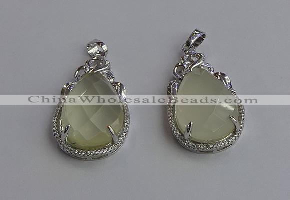 NGP6611 22*30mm faceted teardrop lemon quartz gemstone pendants