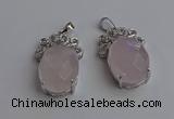 NGP6629 18*25mm faceted oval rose quartz gemstone pendants