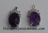 NGP6631 18*25mm faceted oval amethyst gemstone pendants