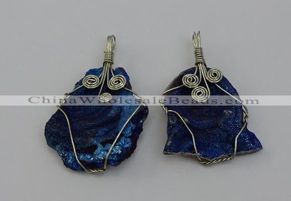 NGP6719 30*40mm - 40*55mm freeform plated druzy agate pendants