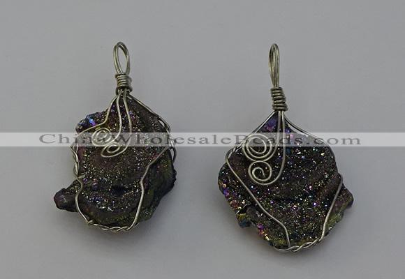 NGP6721 30*40mm - 40*55mm freeform plated druzy agate pendants