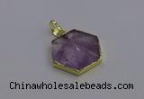 NGP6805 24*25mm hexagon light amethyst gemstone pendants wholesale