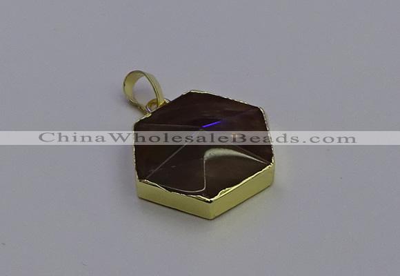 NGP6808 24*25mm hexagon smoky quartz pendants wholesale