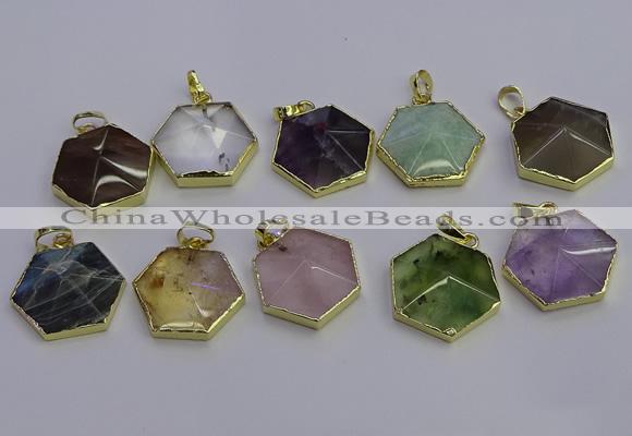 NGP6819 24*25mm hexagon mixed gemstone pendants wholesale